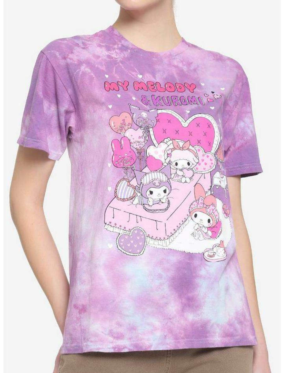 Tees * | Outlet My Melody & Kuromi Black Slumber Party Pastel Boyfriend Fit Girls T-Shirt Multi