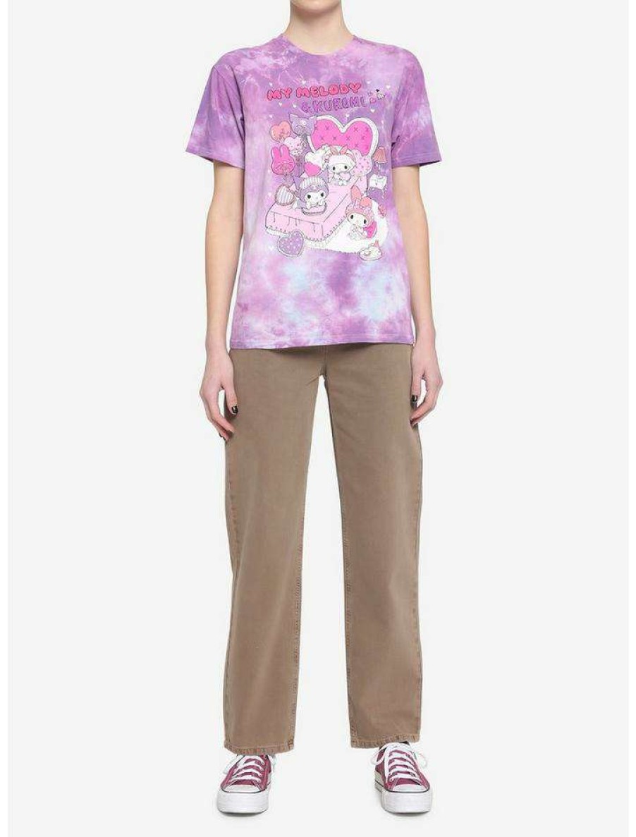 Tees * | Outlet My Melody & Kuromi Black Slumber Party Pastel Boyfriend Fit Girls T-Shirt Multi