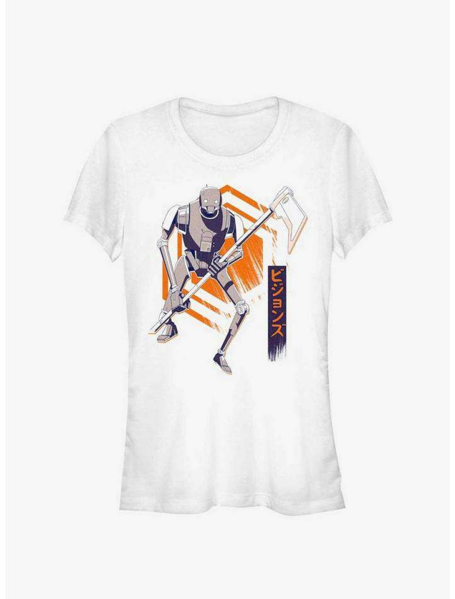 Tees * | Hot Sale Star Wars: Visions Scythe Droid Girls T-Shirt White