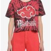 Tees * | Budget Naruto Shippuden Akatsuki Red & Black Tie-Dye Girls Crop T-Shirt Multi