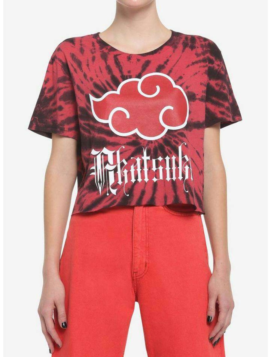 Tees * | Budget Naruto Shippuden Akatsuki Red & Black Tie-Dye Girls Crop T-Shirt Multi