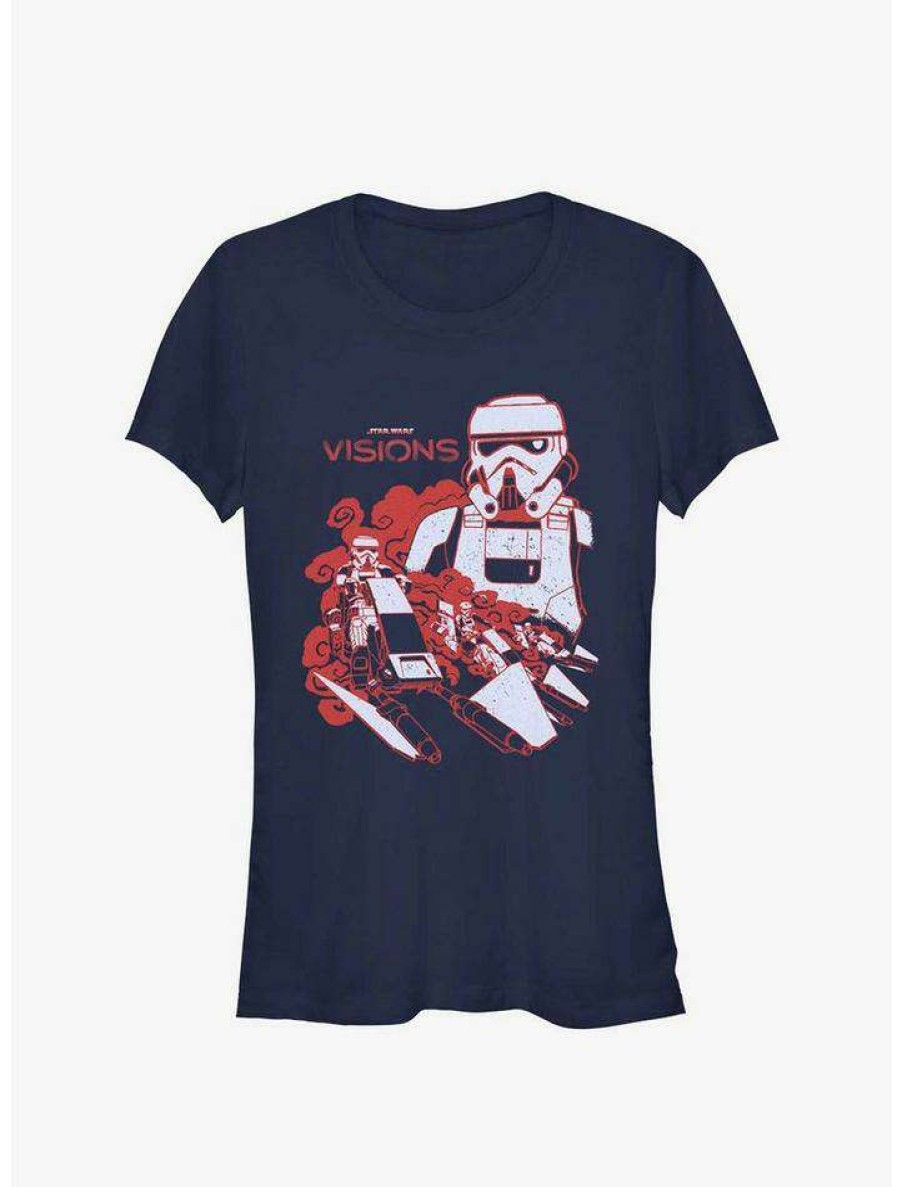 Tees * | Best Deal Star Wars: Visions Stormtrooper Speeder Bike Girls T-Shirt Navy