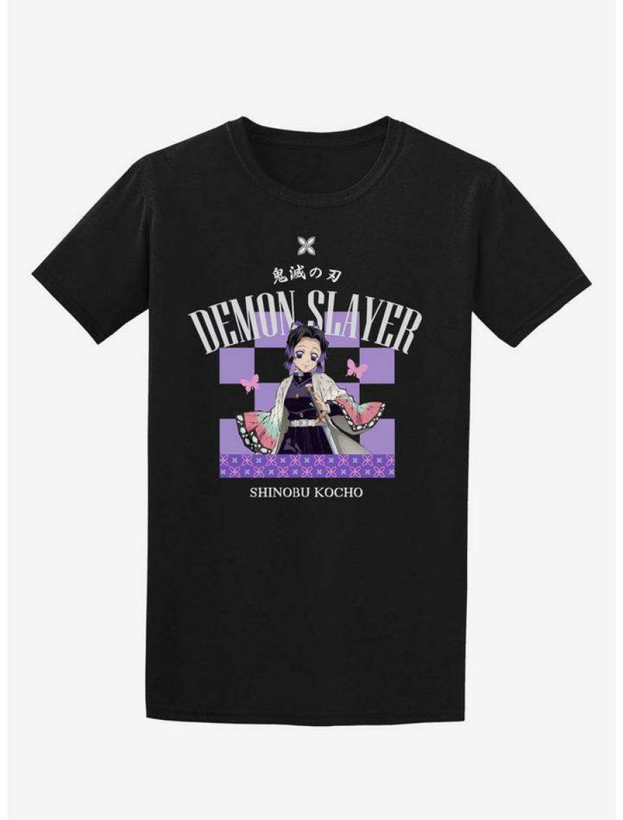 Tees * | Cheap Demon Slayer: Kimetsu No Yaiba Shinobu Checkered Boyfriend Fit Girls T-Shirt Multi