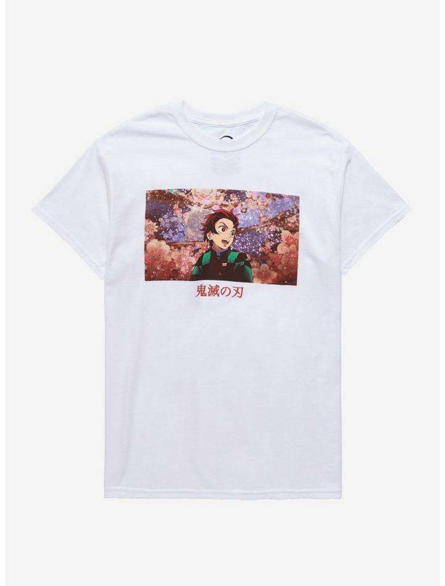 Tees * | Wholesale Demon Slayer: Kimetsu No Yaiba Tanjiro Flowers Boyfriend Fit Girls T-Shirt Multi