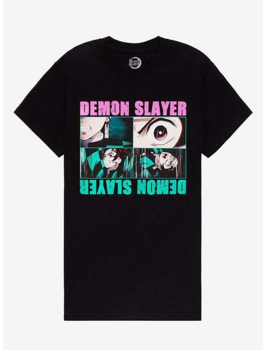 Tees * | Wholesale Demon Slayer: Kimetsu No Yaiba Tanjiro Panels Boyfriend Fit Girls T-Shirt Multi