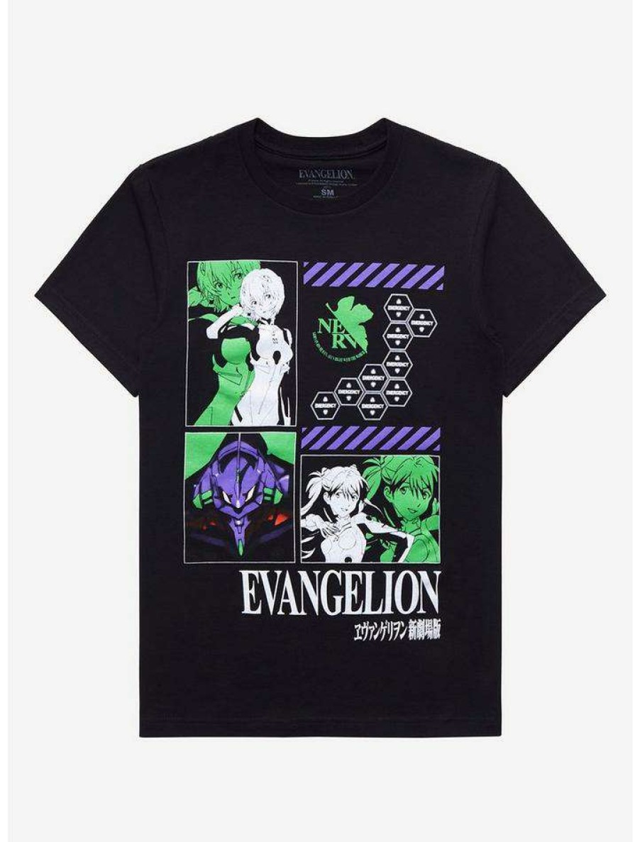 Tees * | Best Deal Neon Genesis Evangelion Grid Boyfriend Fit Girls T-Shirt Multi