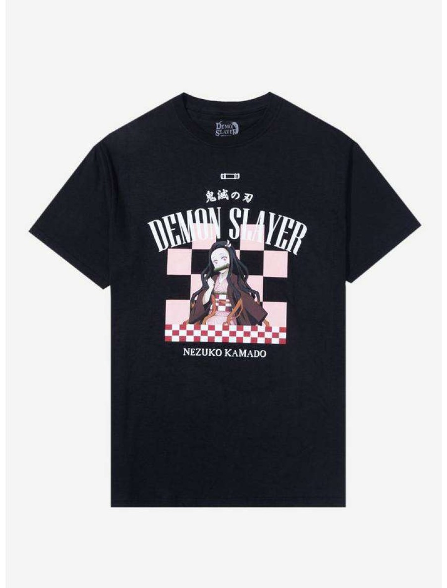 Tees * | Coupon Demon Slayer: Kimetsu No Yaiba Nezuko Checkered Boyfriend Fit Girls T-Shirt Multi