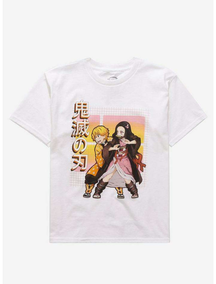 Tees * | Best Sale Demon Slayer: Kimetsu No Yaiba Nezuko & Zenitsu Grid Boyfriend Fit Girls T-Shirt Multi