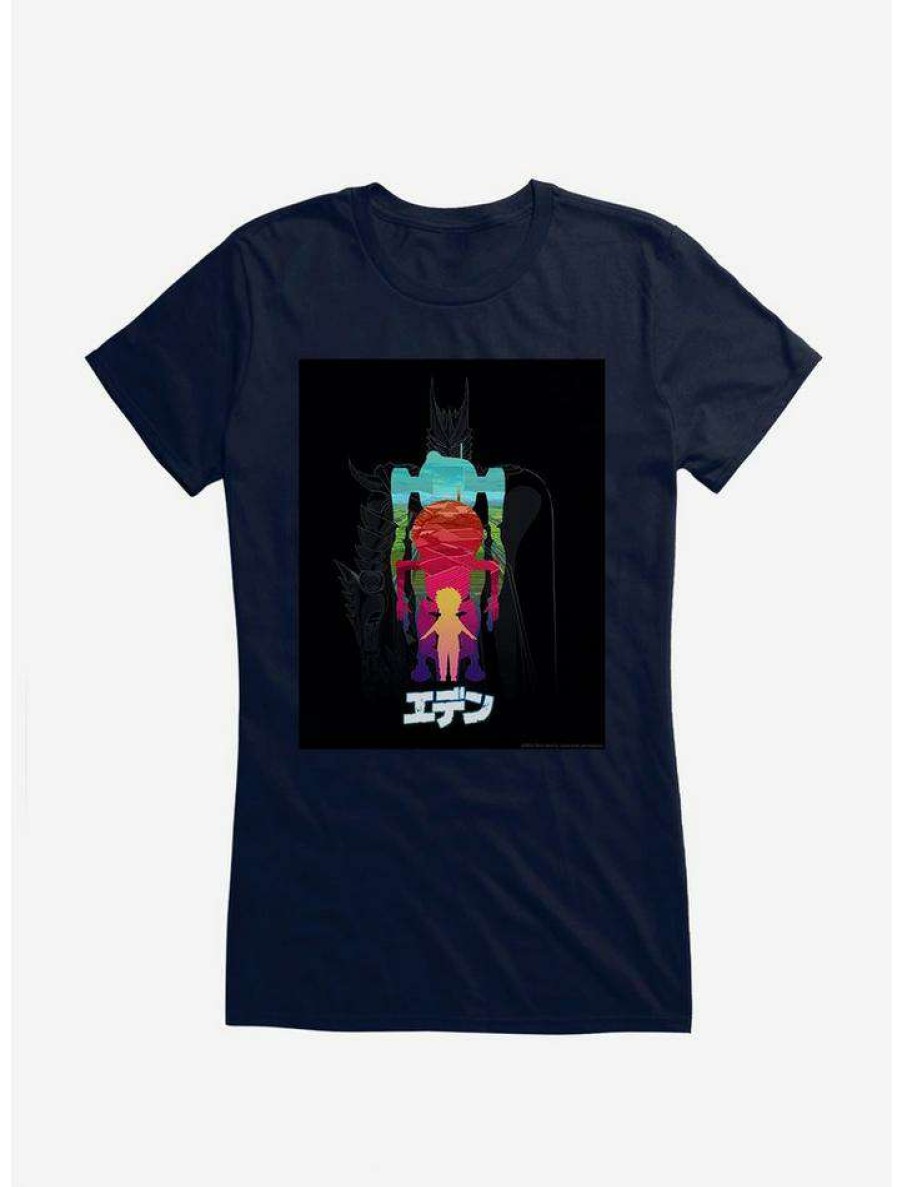 Tees * | Best Deal Eden Robot Silhouettes Logo Girls T-Shirt Navy